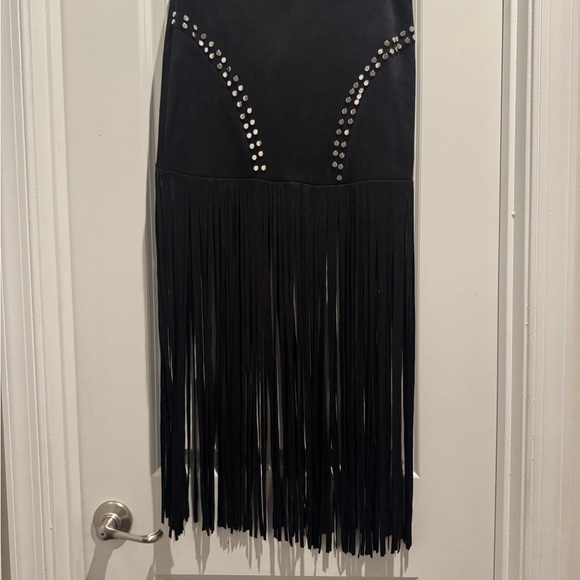 Black Fringe Skirt with Studded Detail - Picture 1 of 4